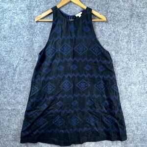 Aritzia Wilfred Trompette Dress Women L Black Blue Geometric Linen Summery Swing